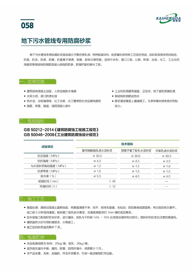 地下污水管线专用防腐砂浆说明书第1页