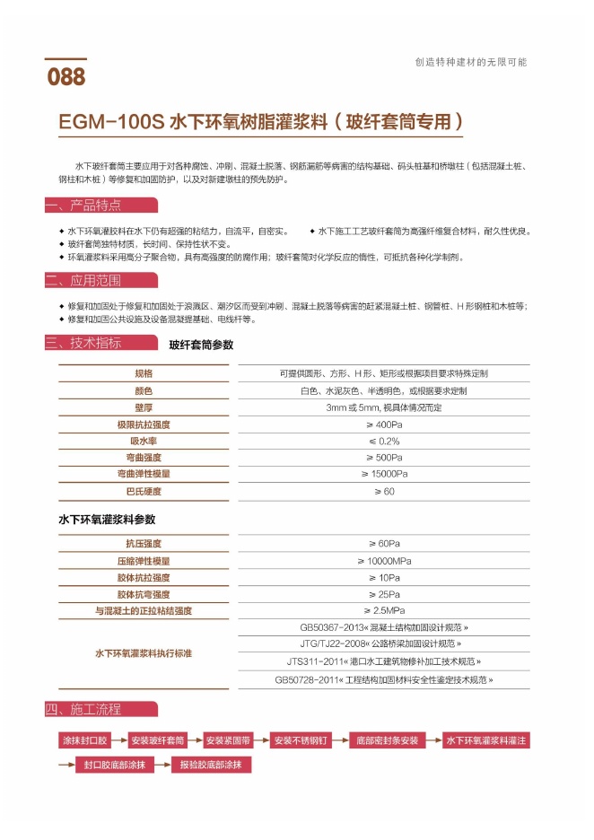 EGM-100S 水下环氧树脂灌浆料（玻纤套筒专用）说明书第1页